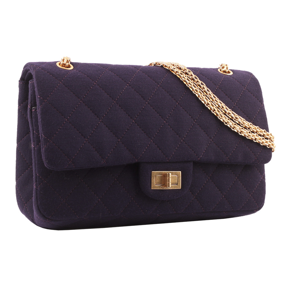 【CHANEL】經典菱格紋布質金釦 32cm 2.55 翻蓋鍊包