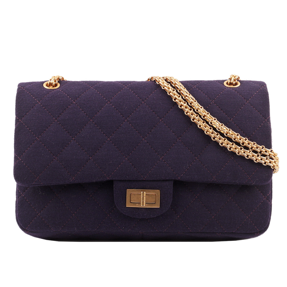 【CHANEL】經典菱格紋布質金釦 32cm 2.55 翻蓋鍊包