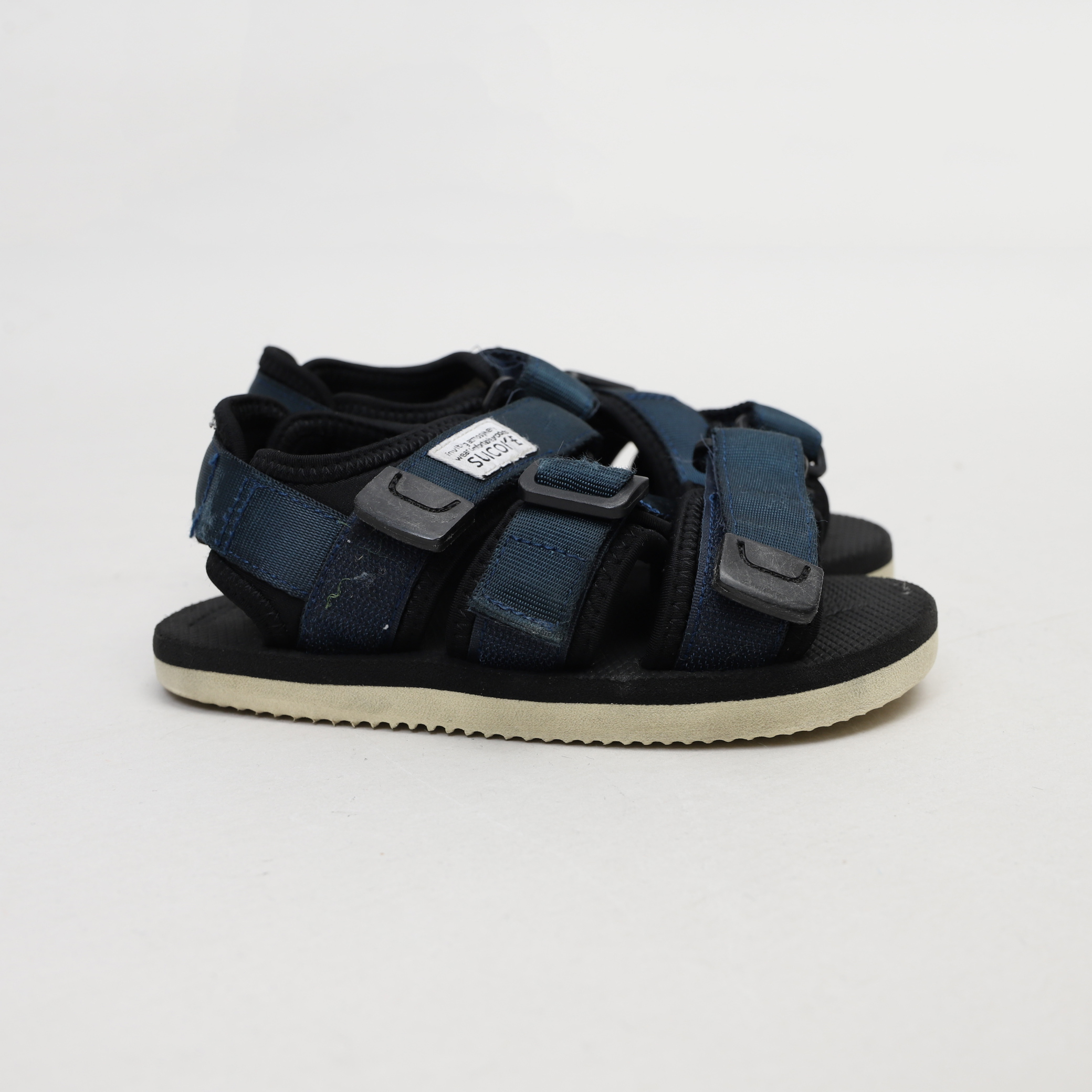[出清商品售出無退換] 【二手USK11/18CM】SUICOKE KISEE-KIDS OG-044KIDS 童鞋 深藍色 奶油底 交叉織帶 魔鬼氈 涼鞋【SK20044KDNY】