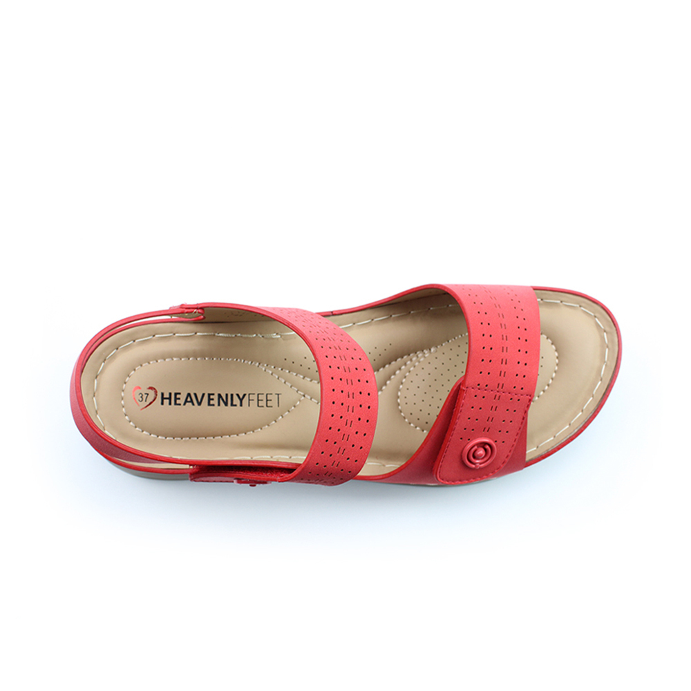 【HEAVENLY FEET】英國舒適品牌 | 沖孔雙魔術帶涼鞋 VELOUR 紅色