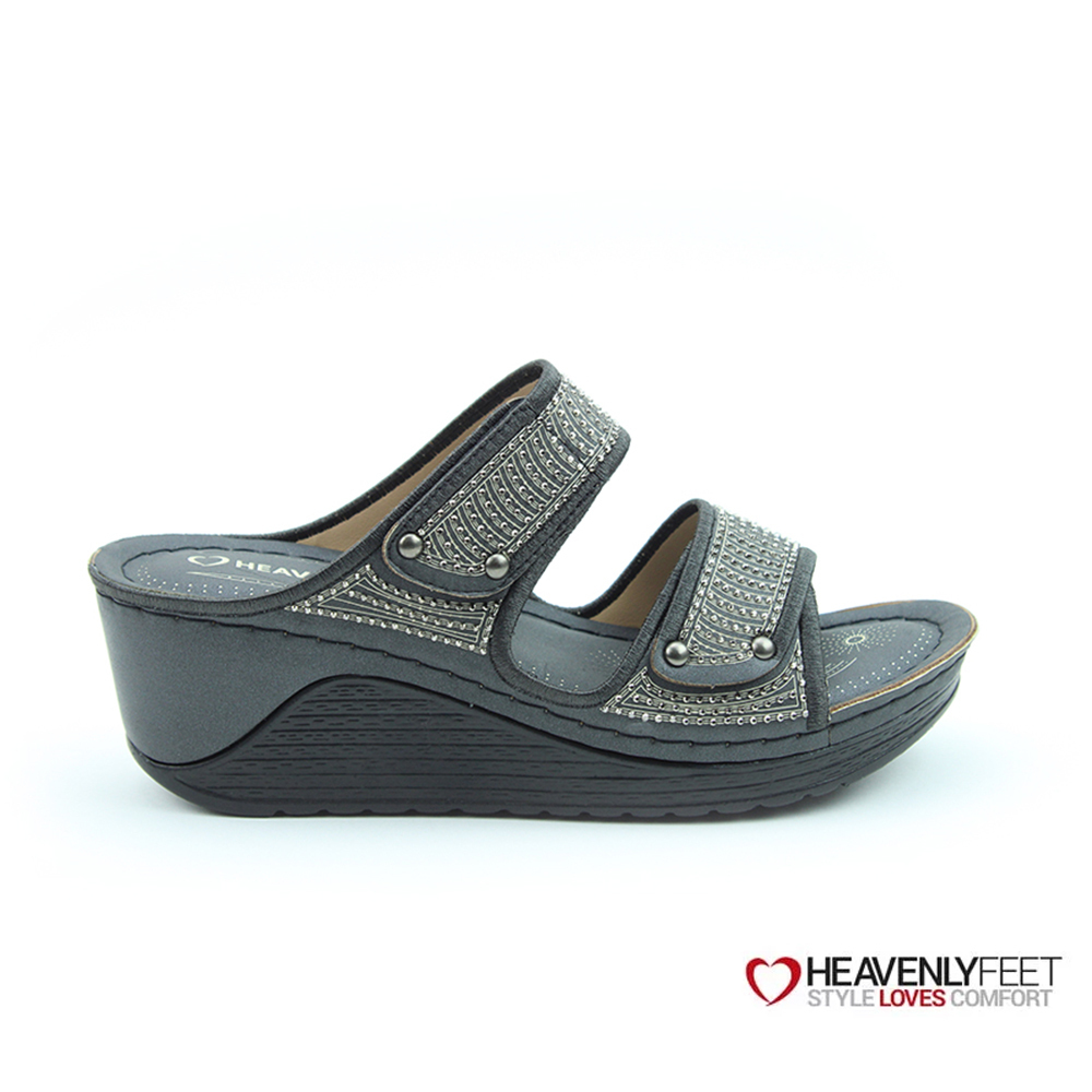 【HEAVENLY FEET】英國舒適品牌 |燙鑚雙帶涼拖鞋 PEGGIE 黑色