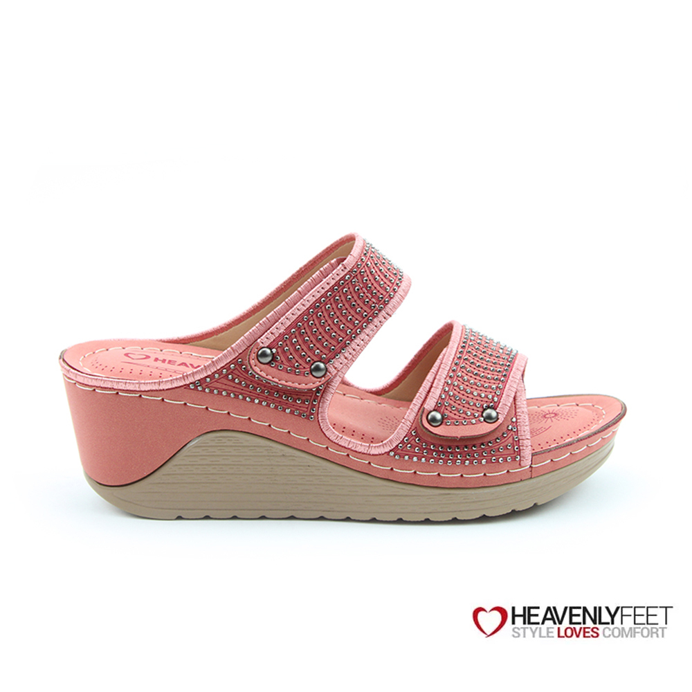 【HEAVENLY FEET】英國舒適品牌 |燙鑚雙帶涼拖鞋 PEGGIE 桃色