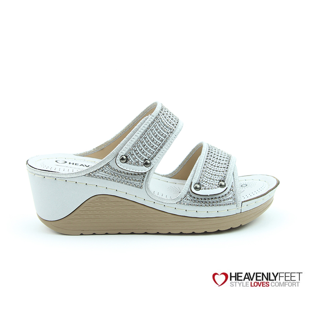 【HEAVENLY FEET】英國舒適品牌 |燙鑚雙帶涼拖鞋 PEGGIE 白色