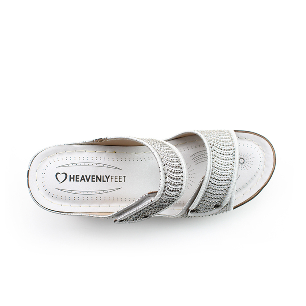 【HEAVENLY FEET】英國舒適品牌 |燙鑚雙帶涼拖鞋 PEGGIE 白色
