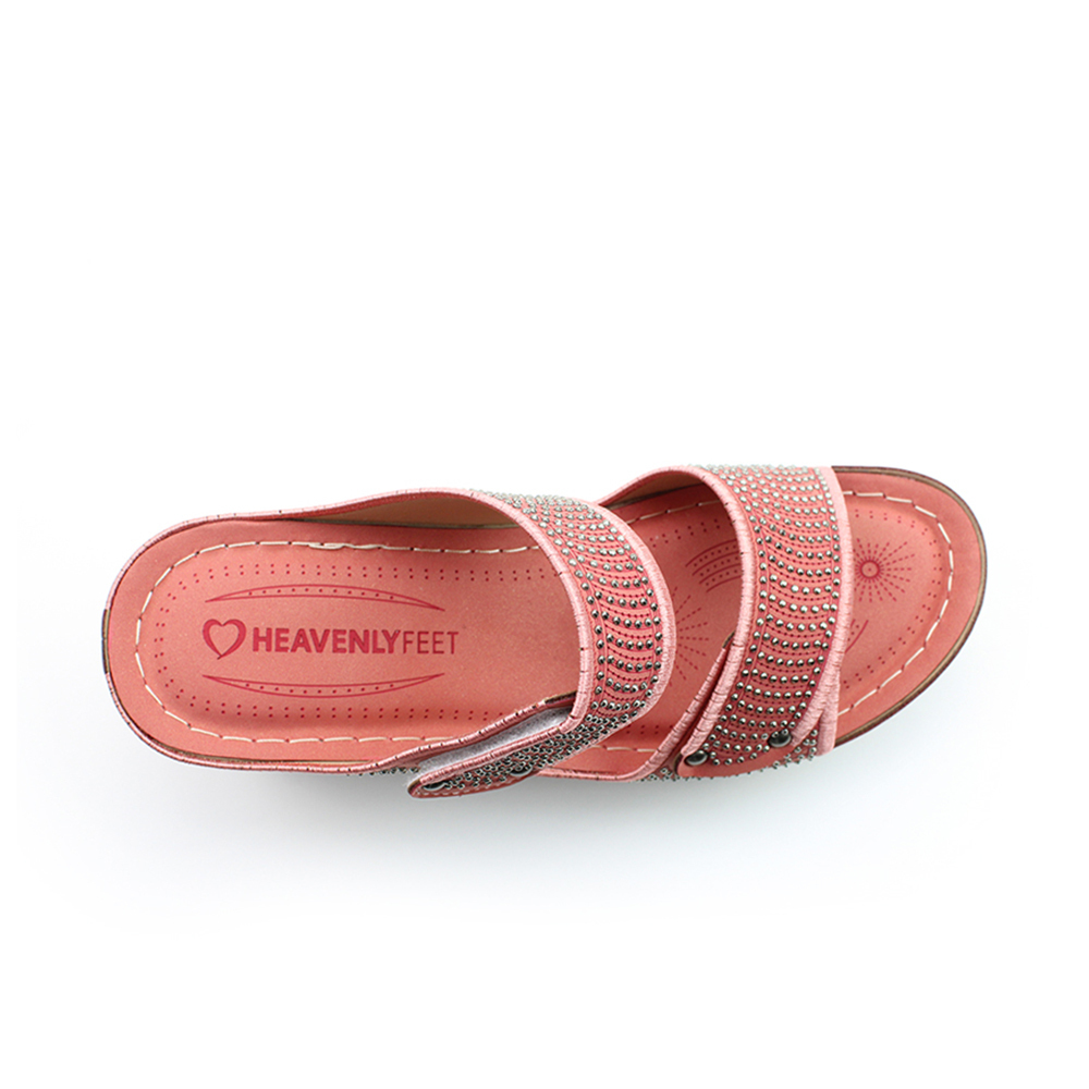【HEAVENLY FEET】英國舒適品牌 |燙鑚雙帶涼拖鞋 PEGGIE 桃色