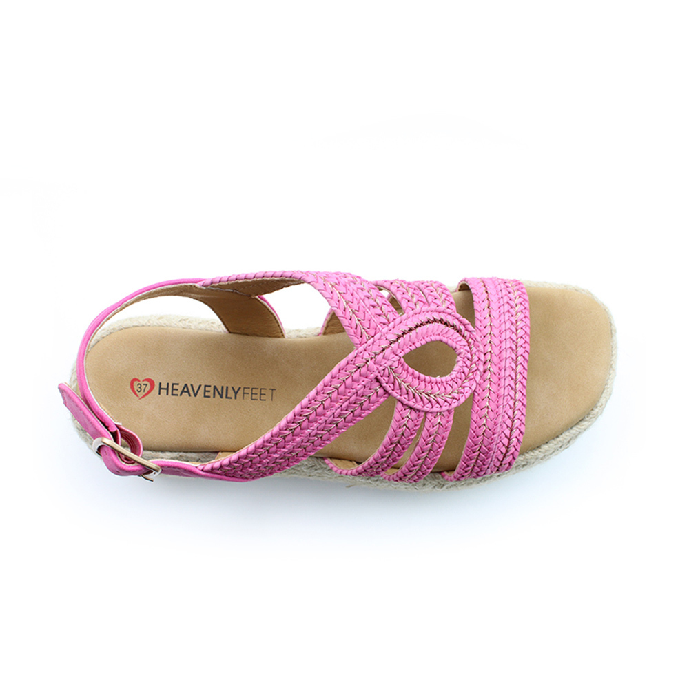 【HEAVENLY FEET】英國舒適品牌 | 編織麻條楔形涼鞋 MINI 粉色