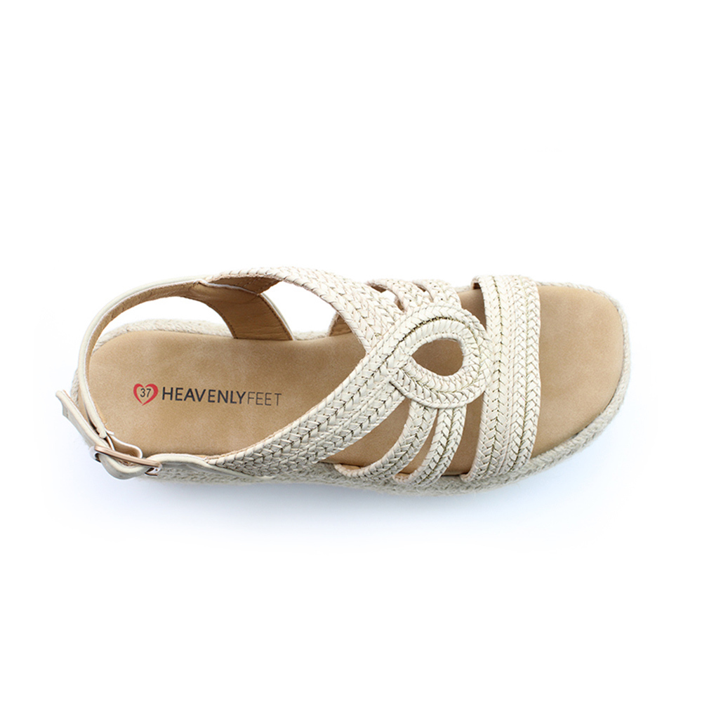【HEAVENLY FEET】英國舒適品牌 | 編織麻條楔形涼鞋 MINI 白色
