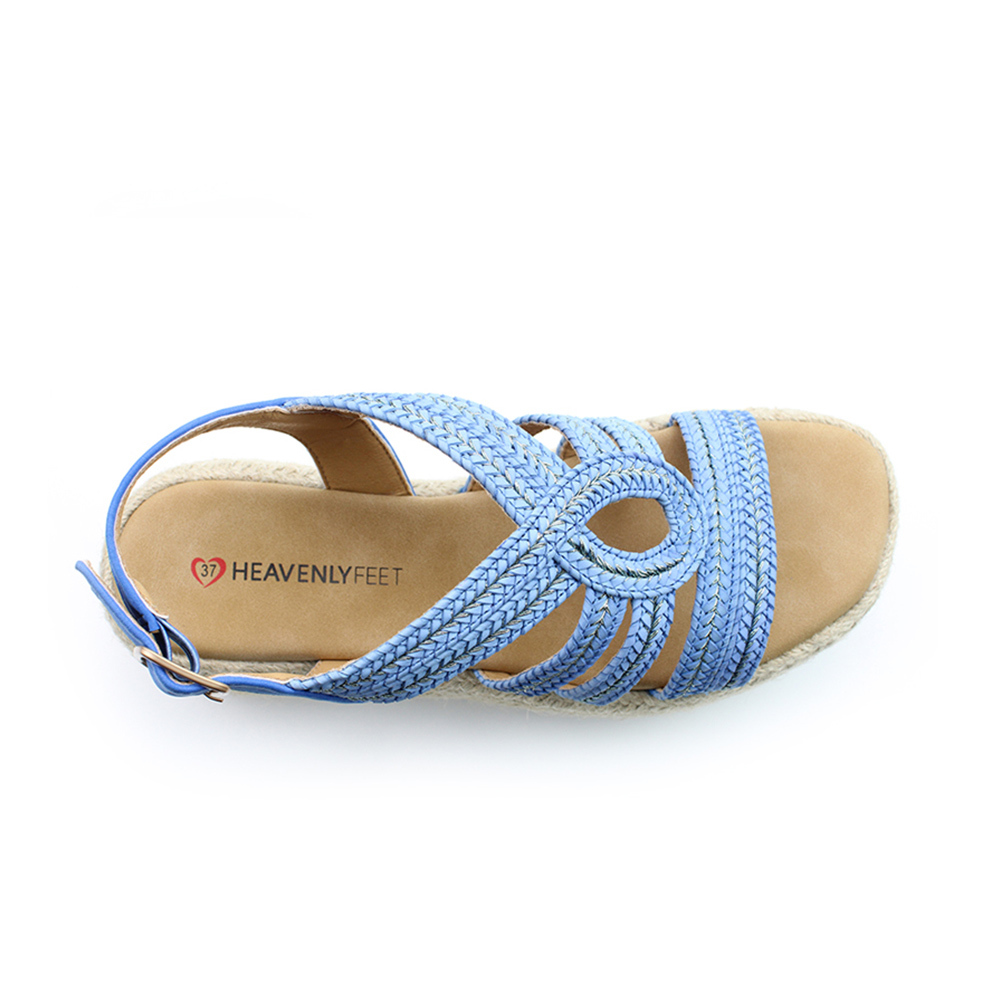 【HEAVENLY FEET】英國舒適品牌 | 編織麻條楔形涼鞋 MINI 藍色