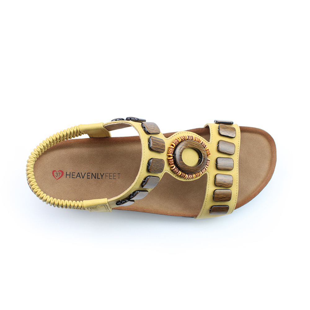 【HEAVENLY FEET】英國舒適品牌 | 楔型軟木民族風涼鞋 MADRID 黃色