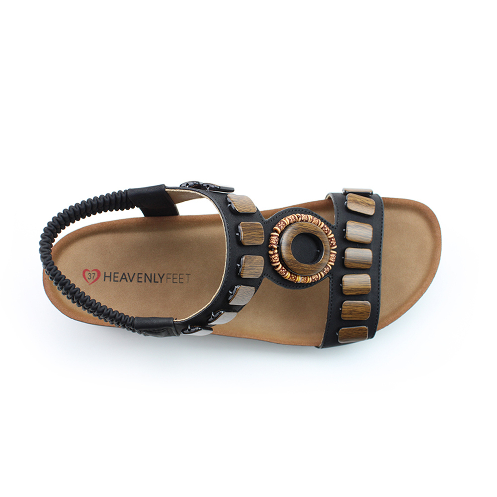 【HEAVENLY FEET】英國舒適品牌 | 楔型軟木民族風涼鞋 MADRID 黑色