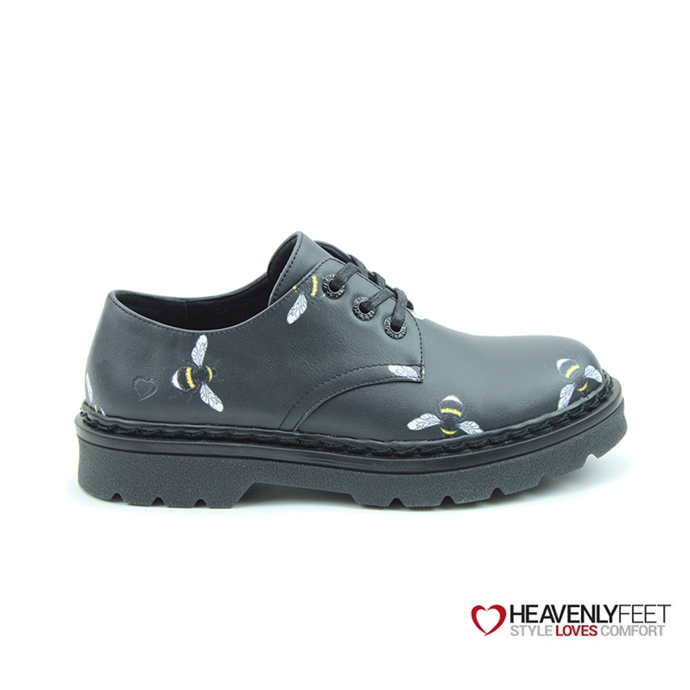 【HEAVENLY FEET】英國舒適品牌 | 3孔眼鞋帶密鞋 LIBERTY BEES 黑色