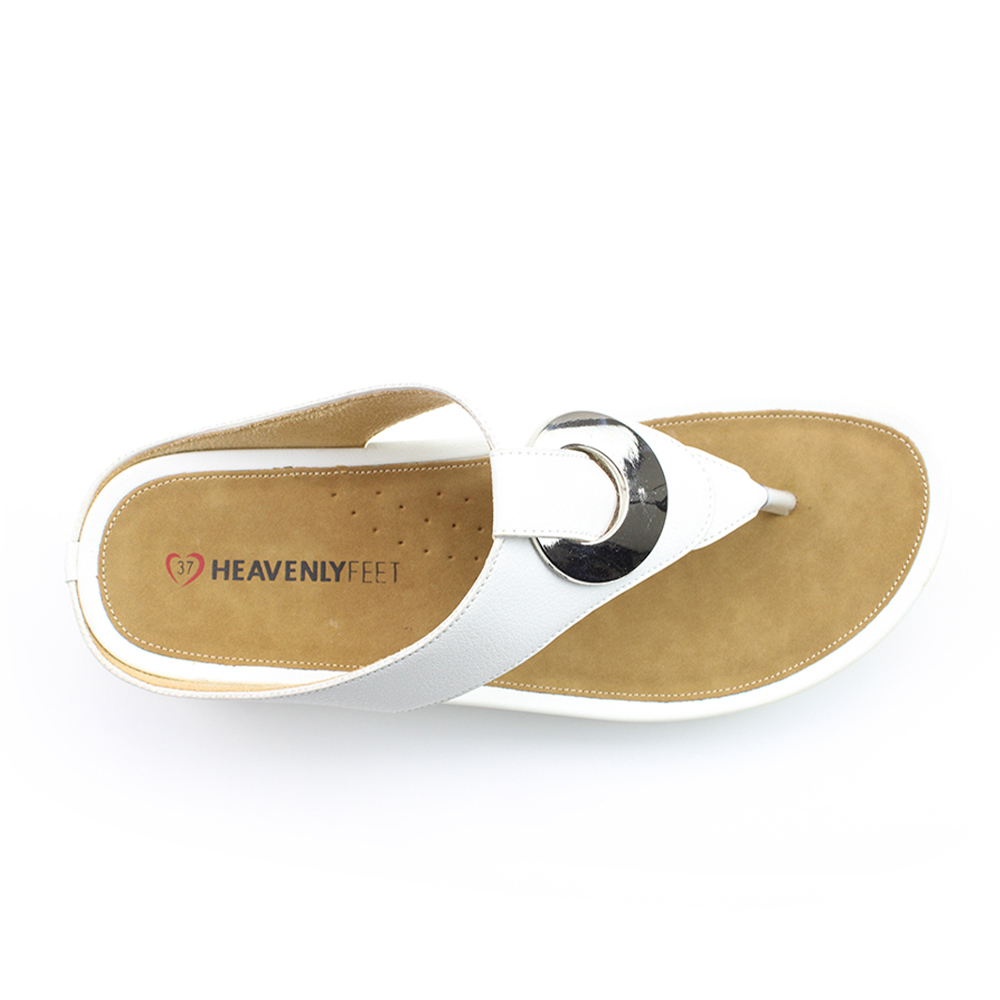 【HEAVENLY FEET】英國舒適品牌 | 金屬飾片夾腳涼拖鞋 CHARM 白色