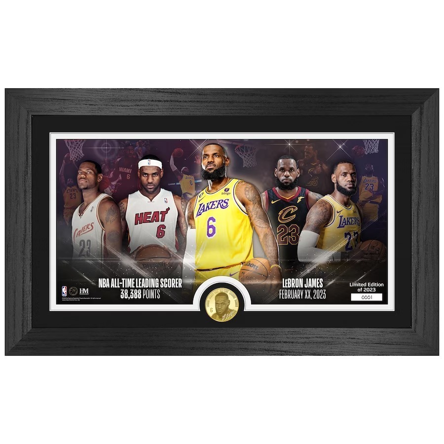 NBA匾額 Lebron James 洛杉磯湖人 歷史總得分 破紀錄 生涯 All-Time Scoring Record The Highland Mint 官方授權