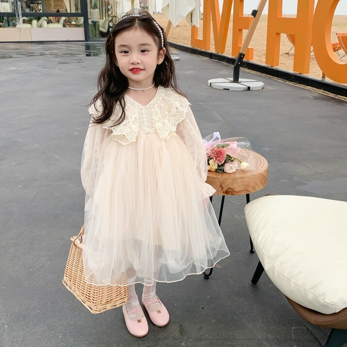 現貨 100cm 蕾絲翻領公主蓬蓬紗裙洋裝