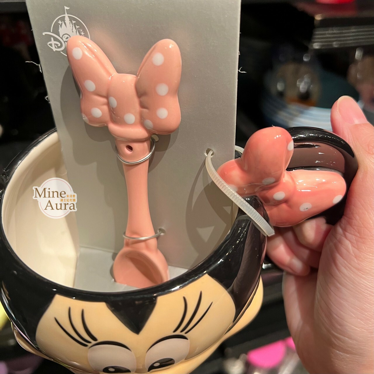 米妮 Minnie 大臉造型 湯勺+馬克杯 組 水杯 -香港迪士尼樂園