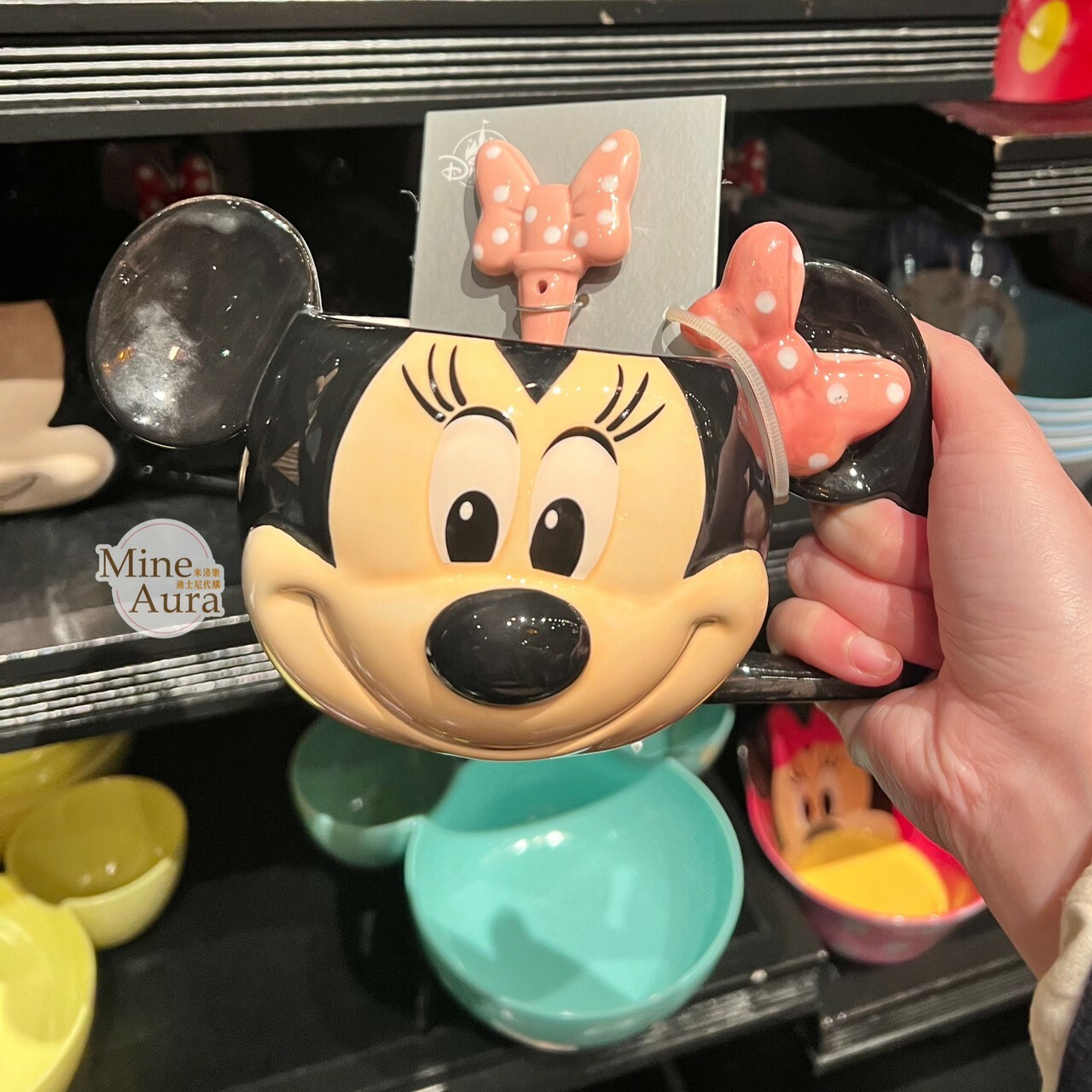 米妮 Minnie 大臉造型 湯勺+馬克杯 組 水杯 -香港迪士尼樂園