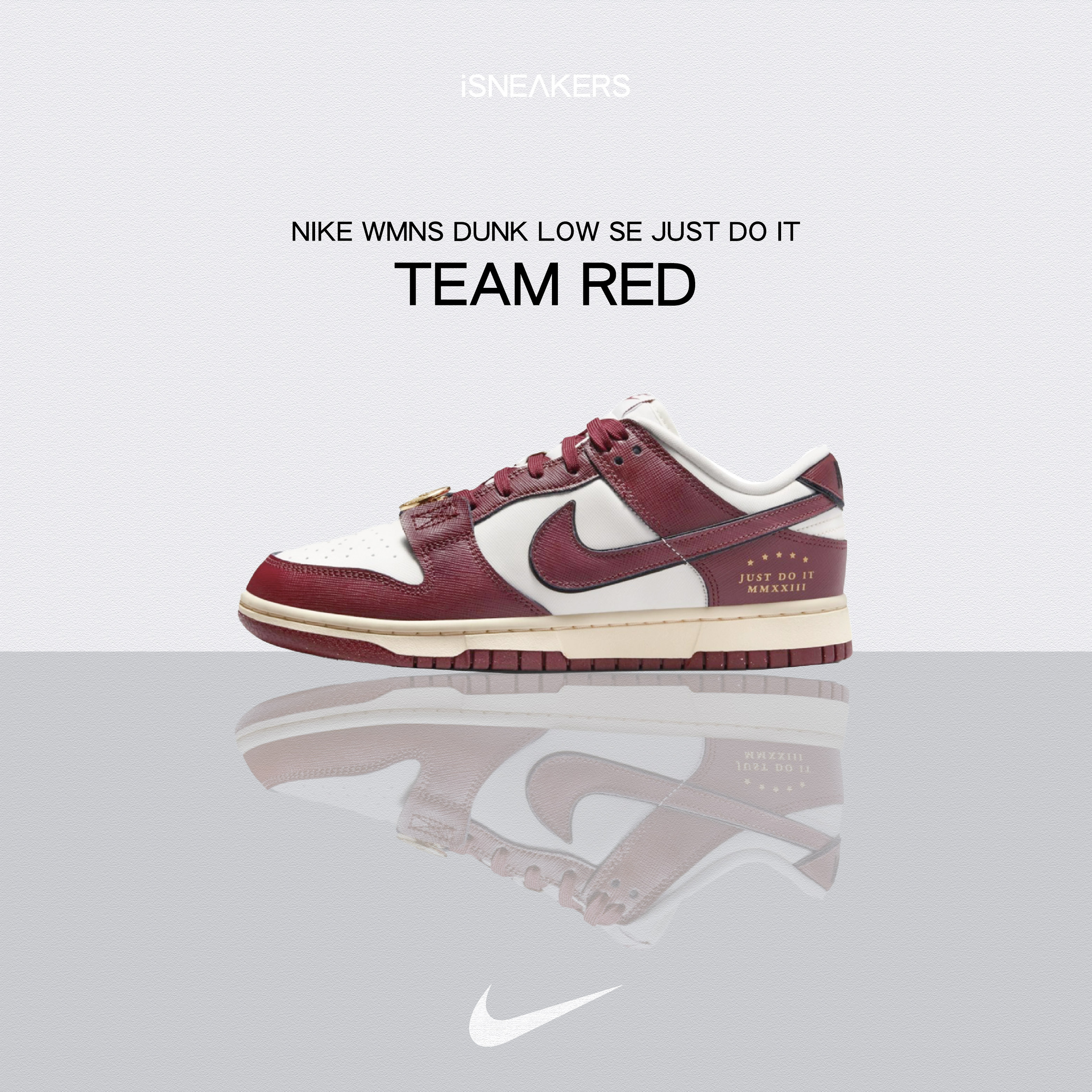 iSNEAKERS｜Nike WMNS Dunk Low SE Just Do It "Team Red" 酒紅金扣 DV1160-101