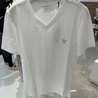 [S] GUESS MEN'S MINI LOGO V-NECK SHORT SLEEVE T-SHIRT,WHITE, MN2K9002-WHT (SGU313)