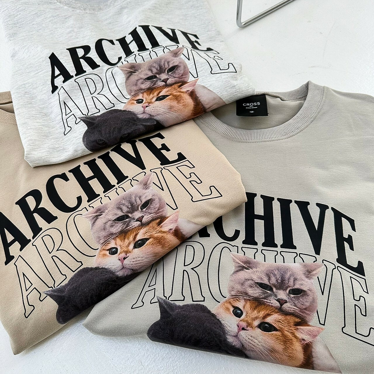 自訂款 韓版 貓咪照片 寬鬆落肩 短T (18680)