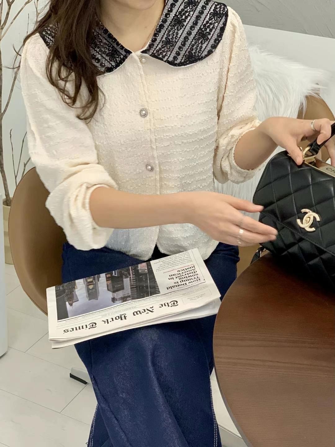 [JUL SALE] 蕾絲圓領縐紋上衣