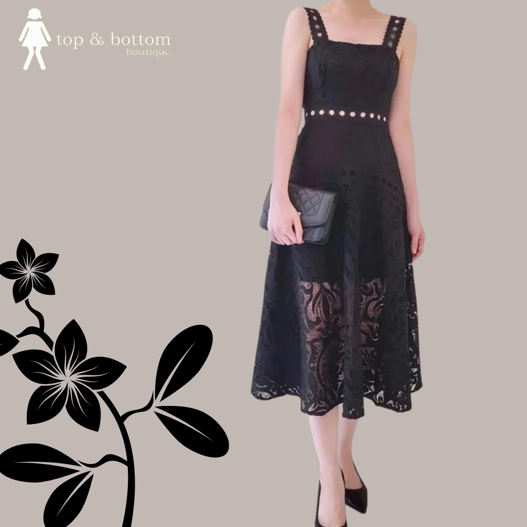 EMBROIDERY STRAP MIDI DRESS