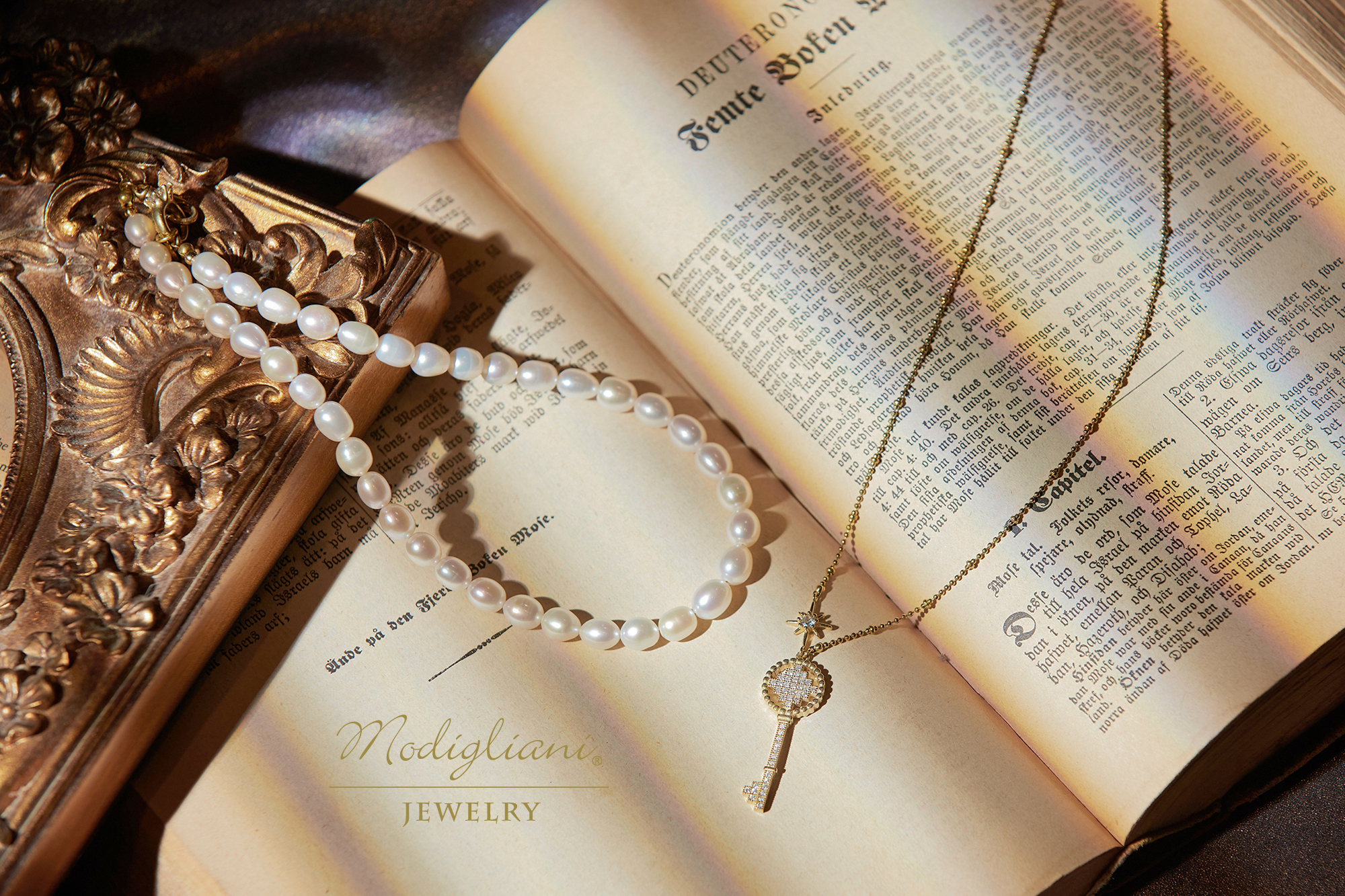 黃銅飾品, 項鍊, 飾品, 黃銅, 鋯石,珍珠,天然珍珠,雙層項鍊,氣質,鑰匙