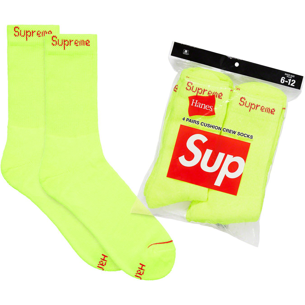 Supreme HANES® Crew Socks (4 Pack - Fluorescent Yellow) 【預購商品】