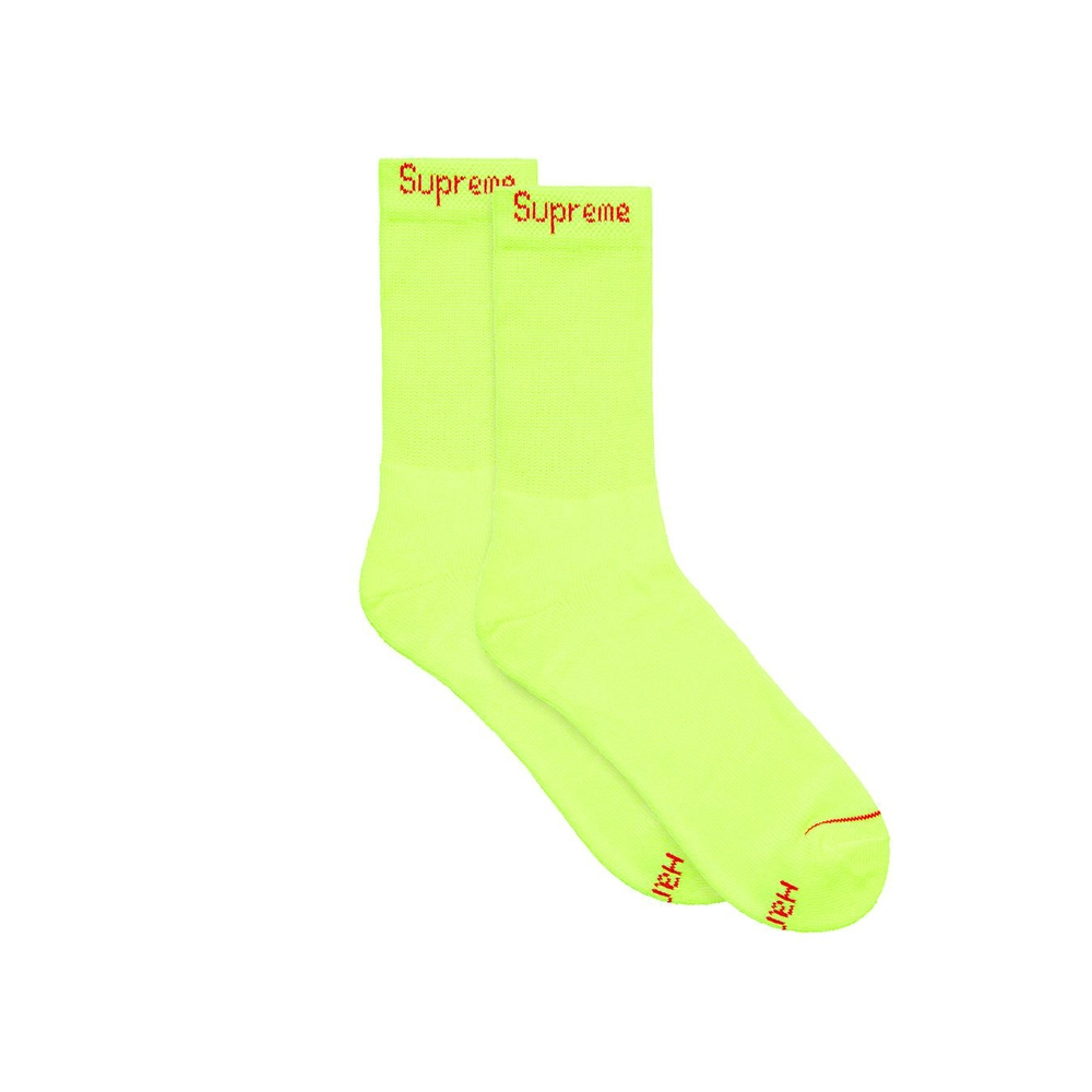 Supreme HANES® Crew Socks (4 Pack - Fluorescent Yellow) 【預購商品】