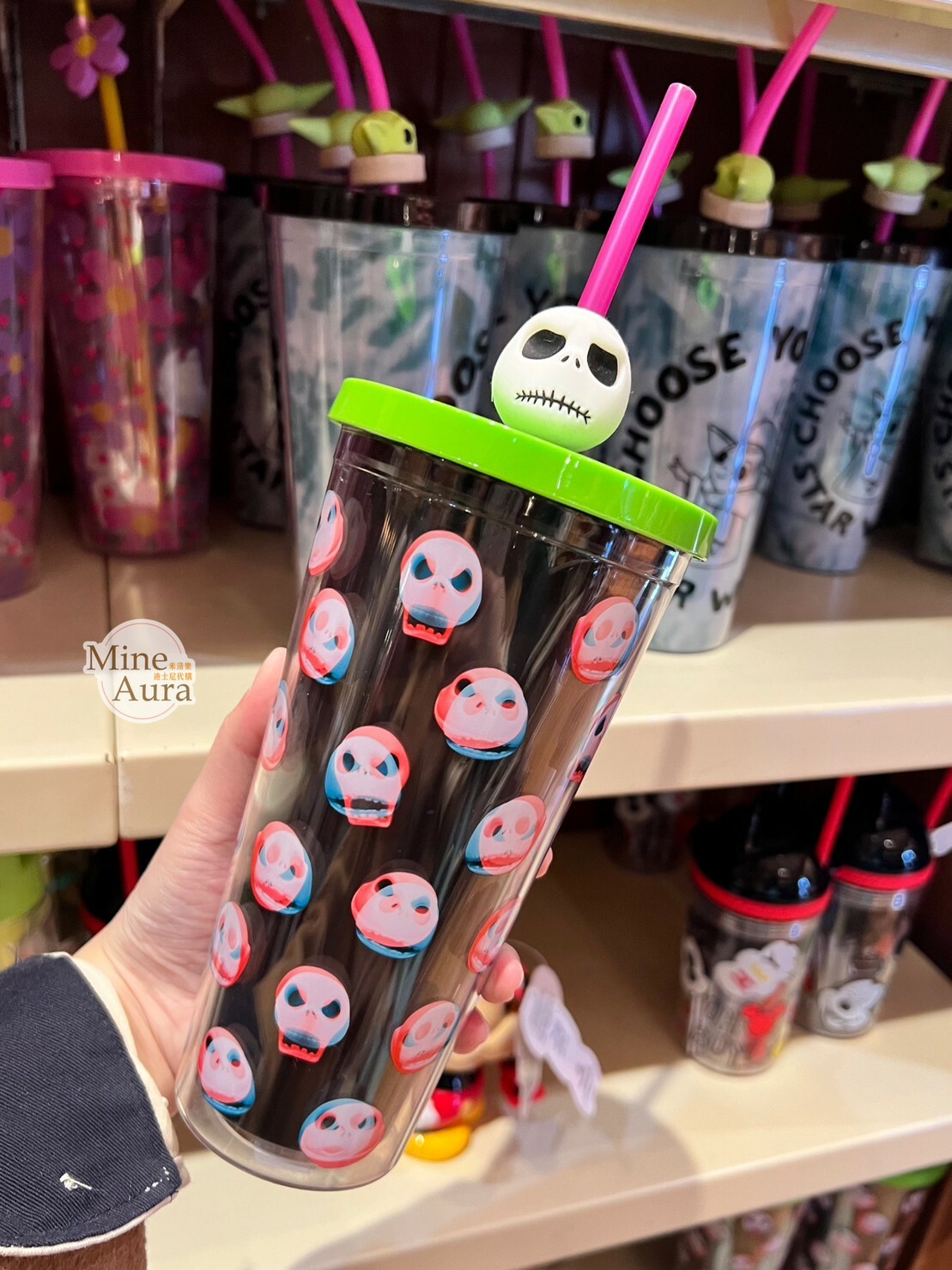 骷顱 傑克 Jack Skellington 滿版大頭圖案 吸管 水杯 聖誕夜驚魂 -香港迪士尼樂園