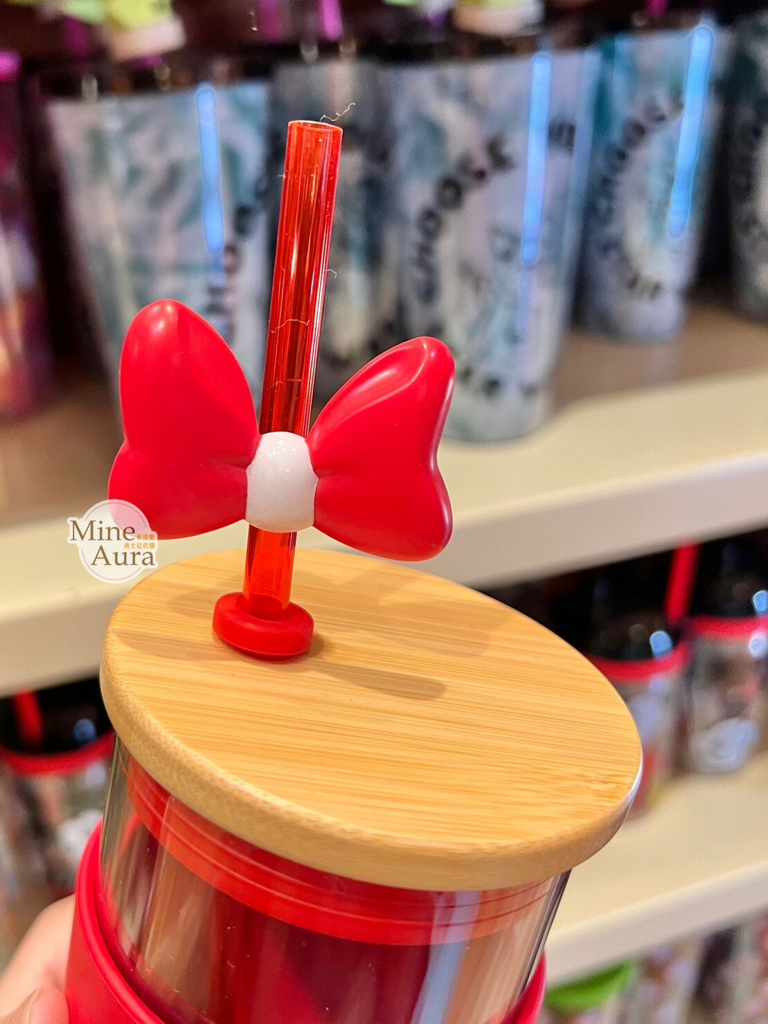 米妮 Minnie 蝴蝶結 造型 吸管 水杯 -香港迪士尼樂園