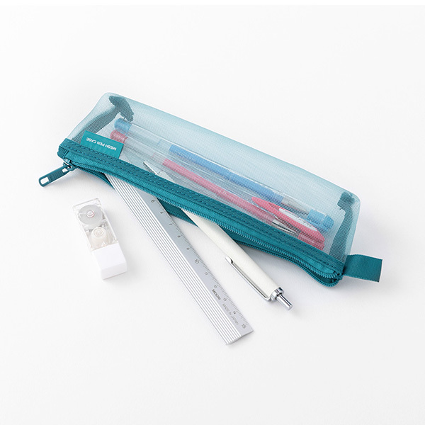 藍綠色 迷你細網筆袋 收納袋｜日本MIDORI