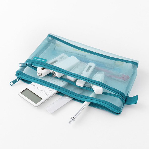 藍綠色 細網筆袋 收納袋 ｜日本MIDORI