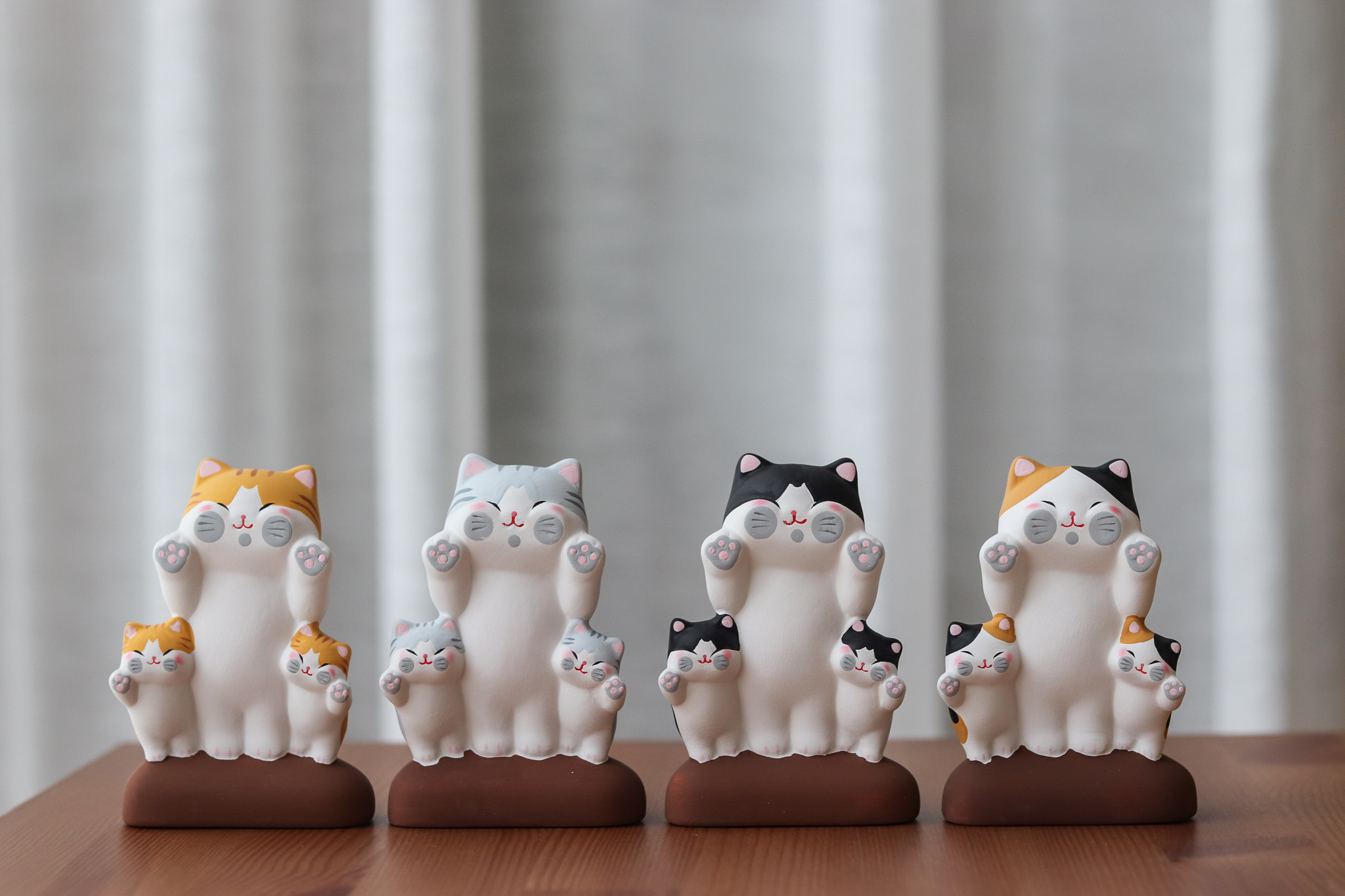 療癒系 貼臉貓咪親子 陶瓷擺飾