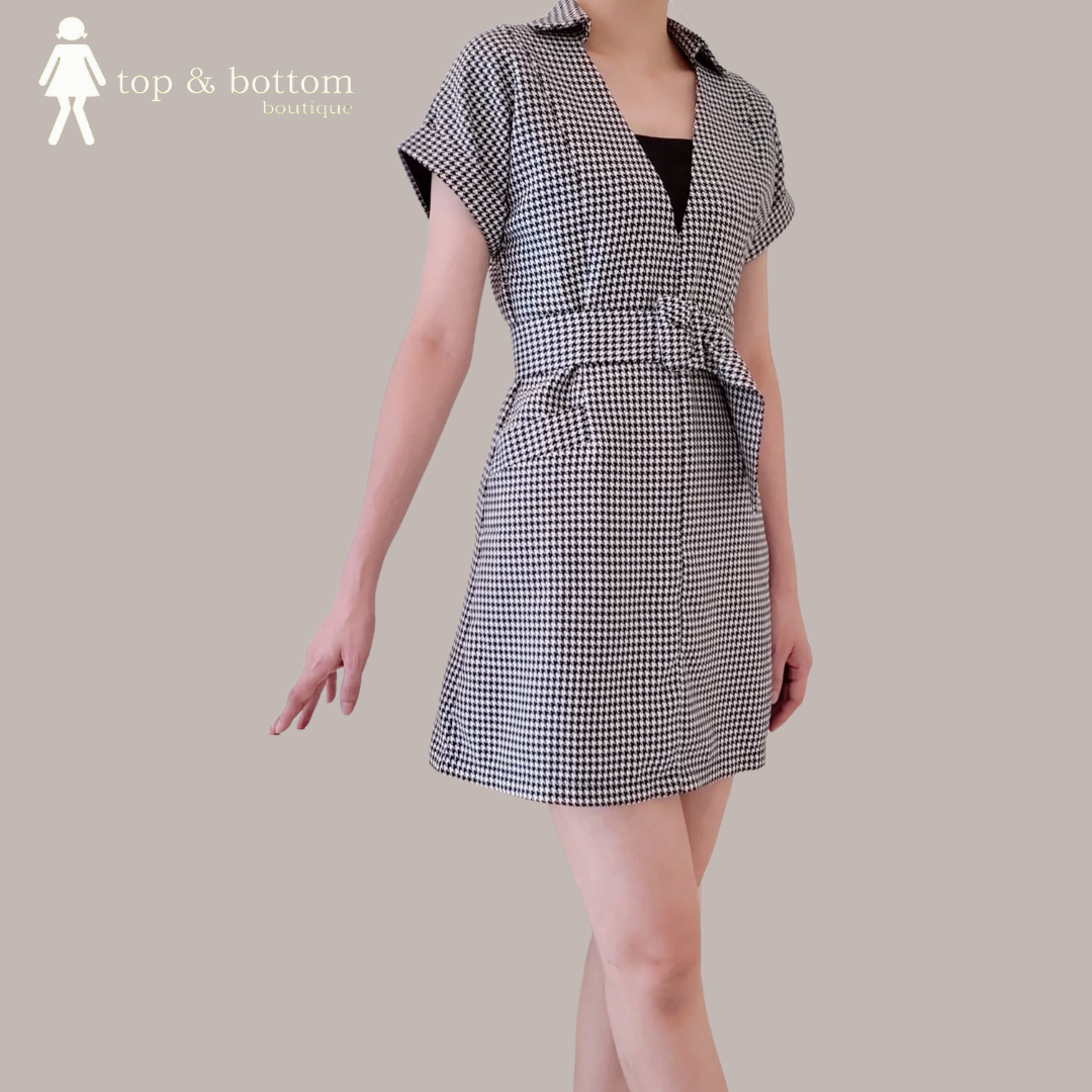 HOUNDSTOOTH BELTED DRESS
