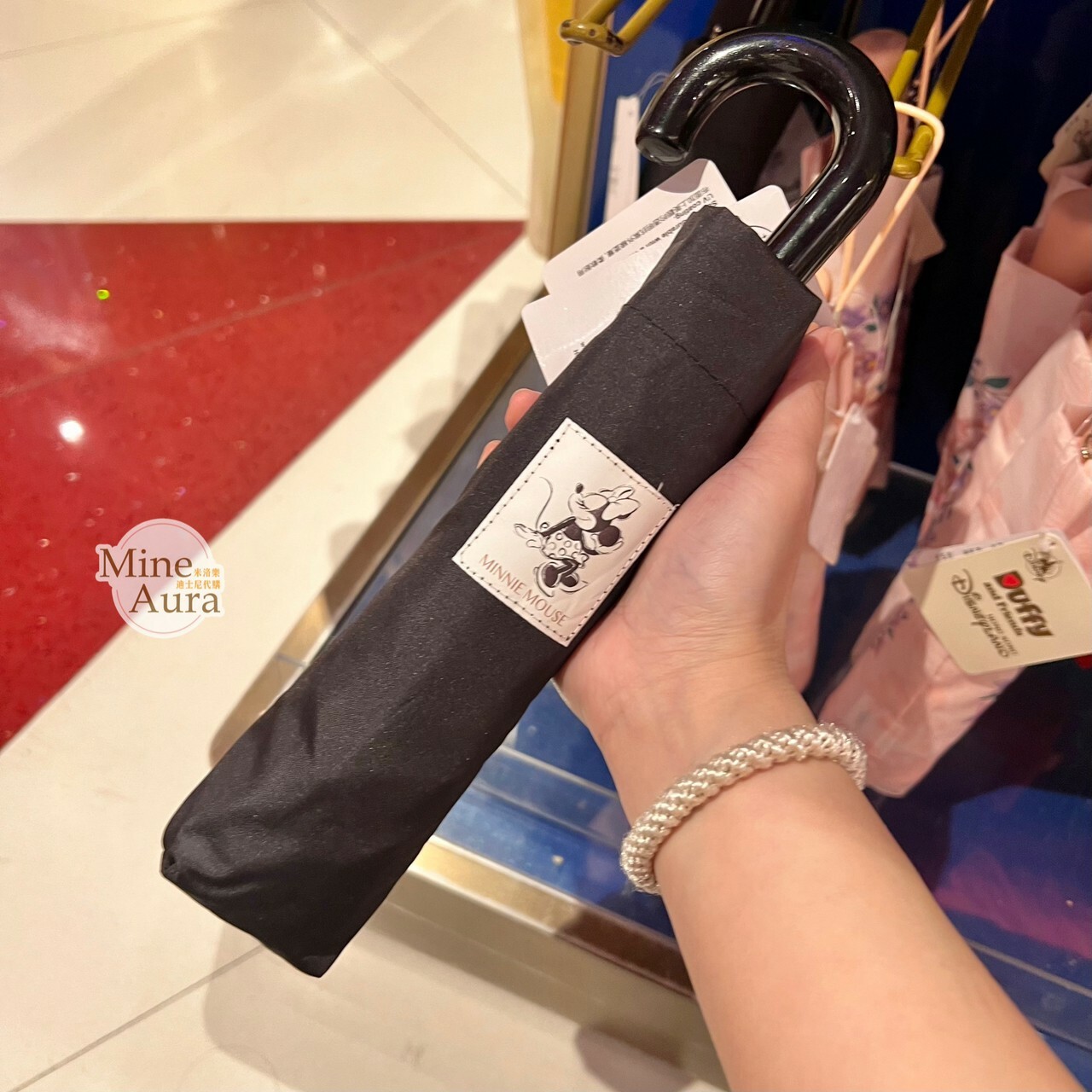 米妮 Minnie 圖案 黑色 折疊傘  -香港迪士尼樂園