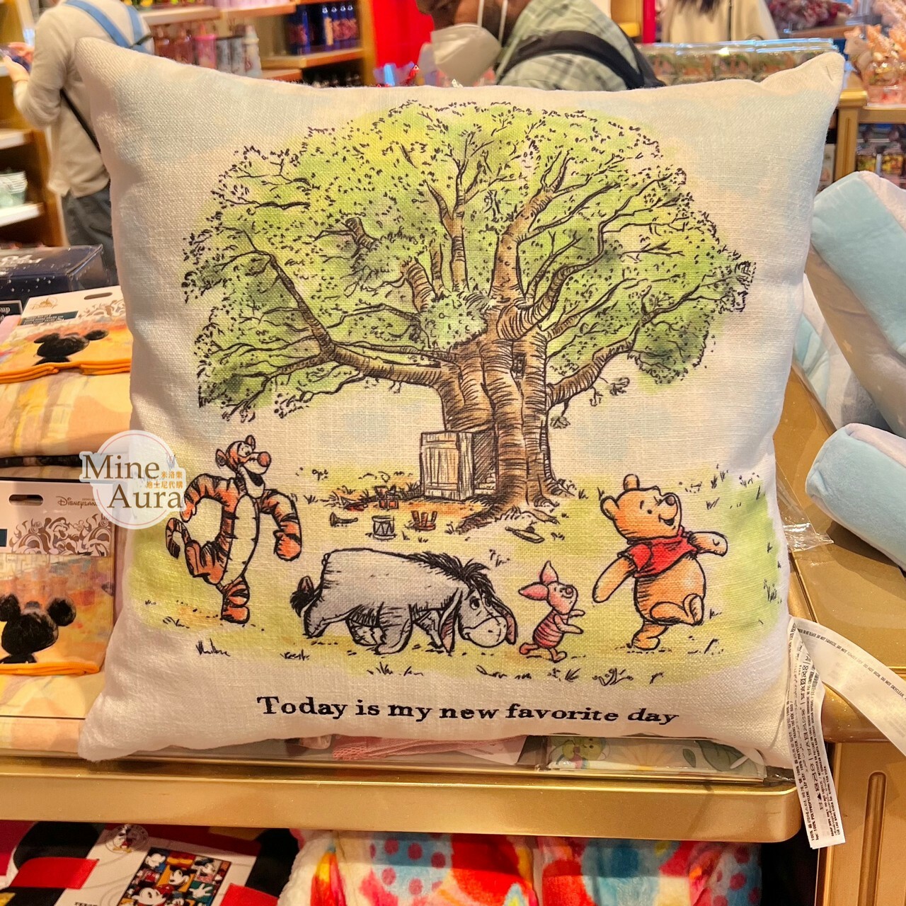 小熊維尼 Winnie the Pooh 與好友 手繪風圖案 抱枕 靠墊 -香港迪士尼樂園