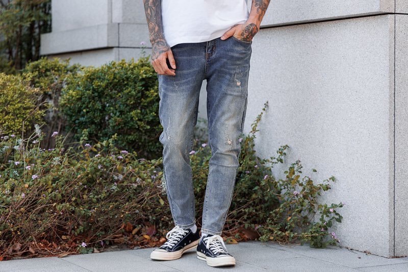 SL 微刷破水洗彈力牛仔褲 (9033)