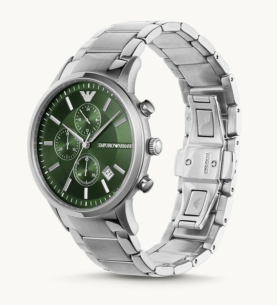 萬年鐘錶 - ARMANI  精品腕錶   綠面經典三眼不鏽鋼男錶  AR11507  錶徑43MM