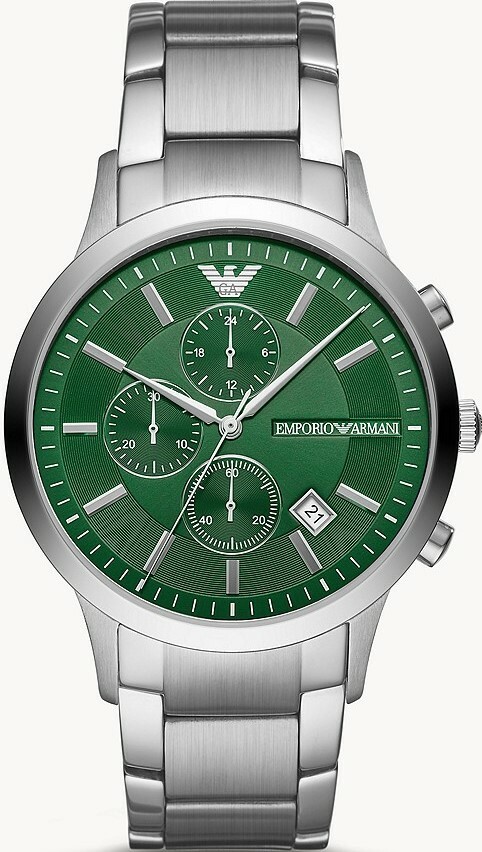 萬年鐘錶 - ARMANI  精品腕錶   綠面經典三眼不鏽鋼男錶  AR11507  錶徑43MM