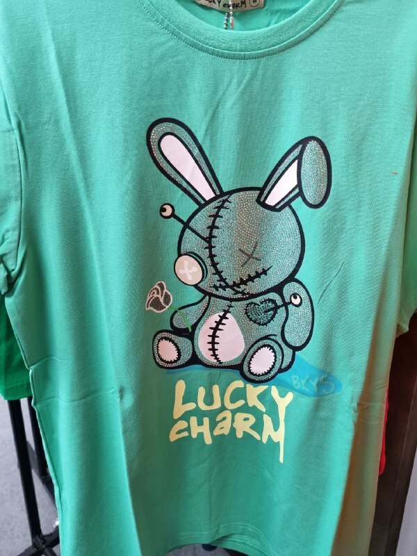[S] LUCKY CHARM RHINESTONE TEE SHIRT, T934RS-MINTGREEN, MINT GREEN [FINAL SALE] (LC106)