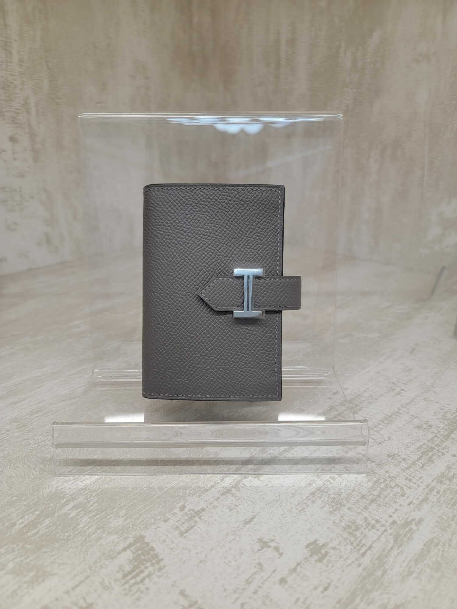 HERMES mini bearn card holder 0L GRIS MEYER CK (coins & card)  卡包 積雨雲灰 銀扣