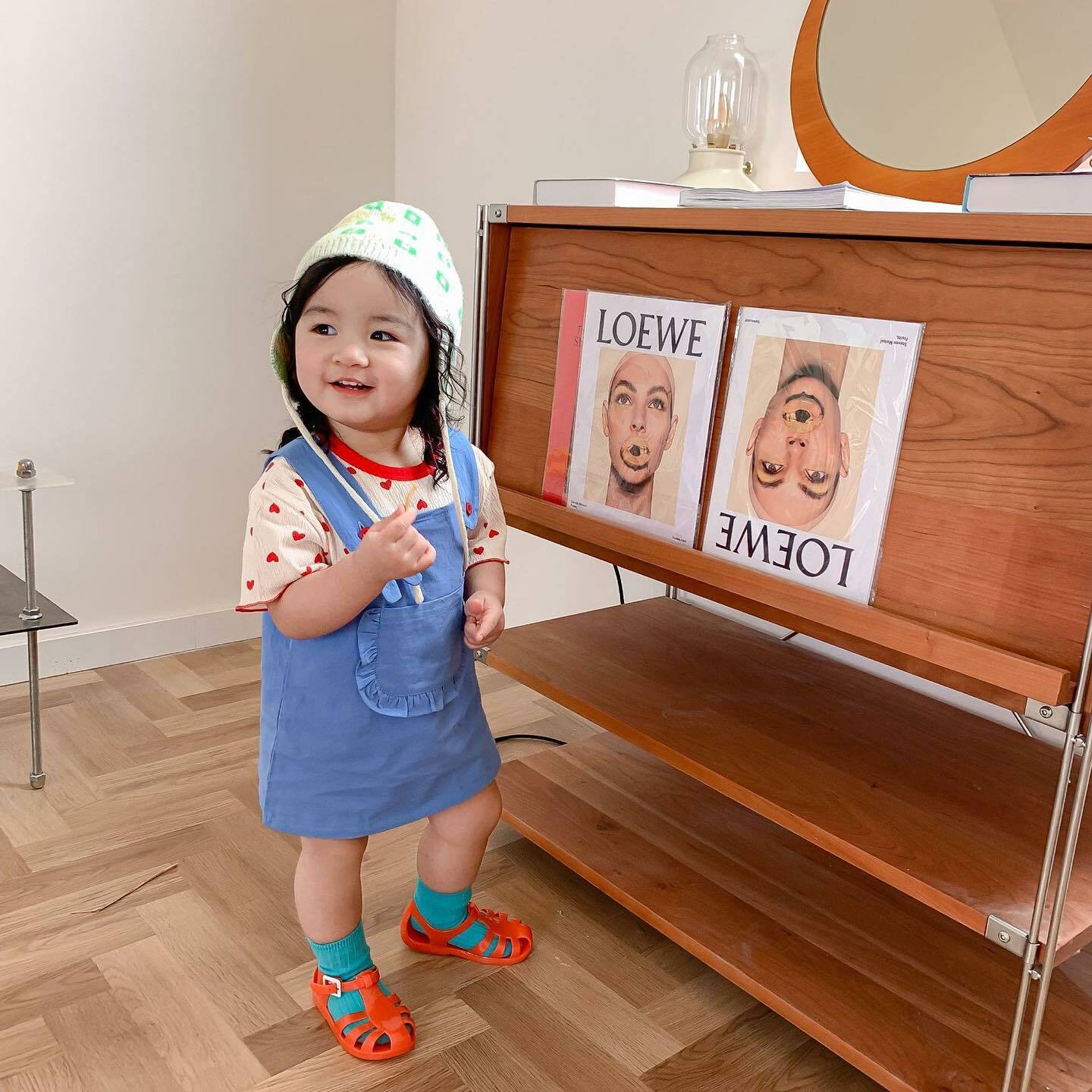 愛心短袖+花瓣大口袋吊帶裙