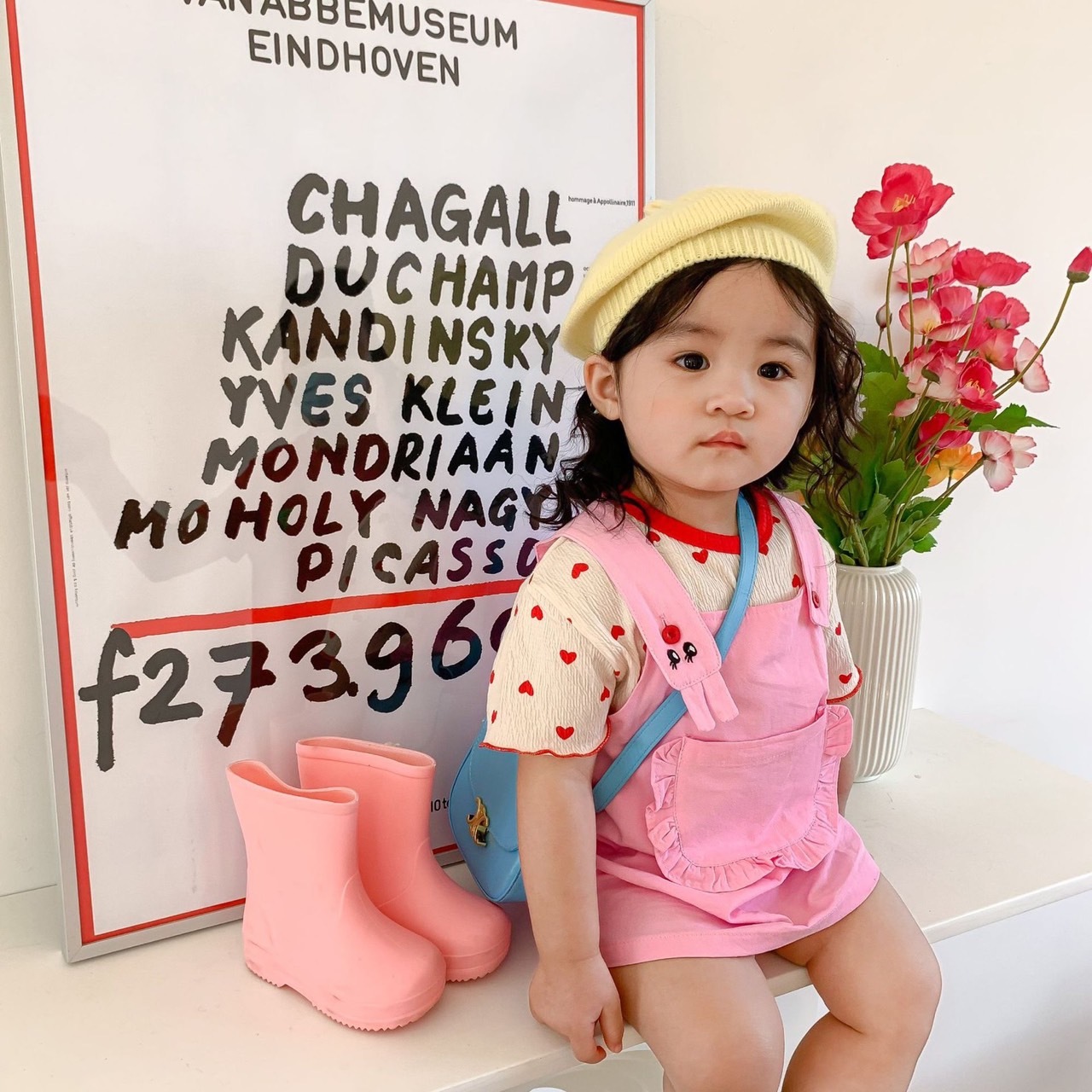 愛心短袖+花瓣大口袋吊帶裙