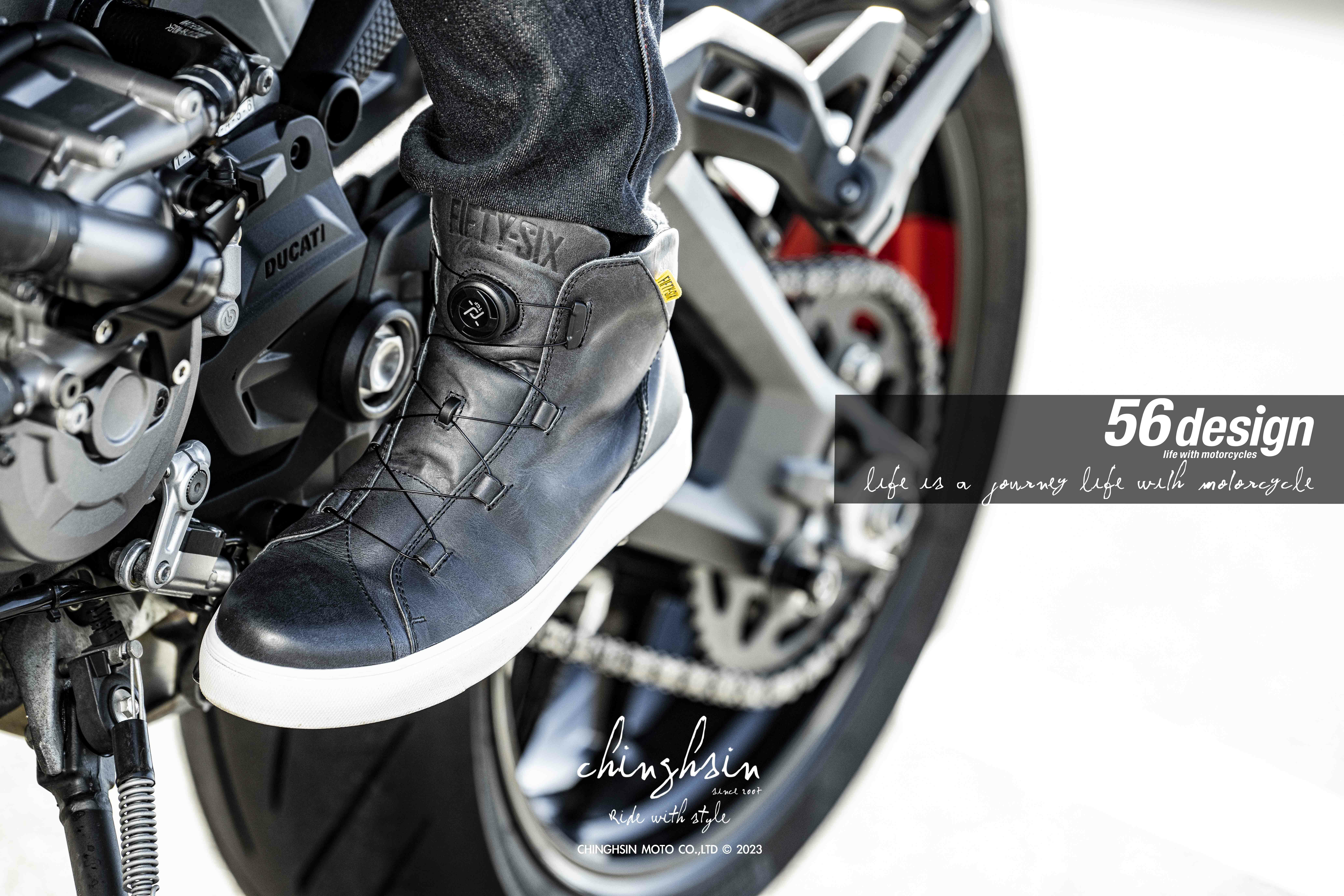 56DESIGN 皮革休閒車靴，TGF快扣與VIBRAM MEGA GRIP鞋底，日本製高品質