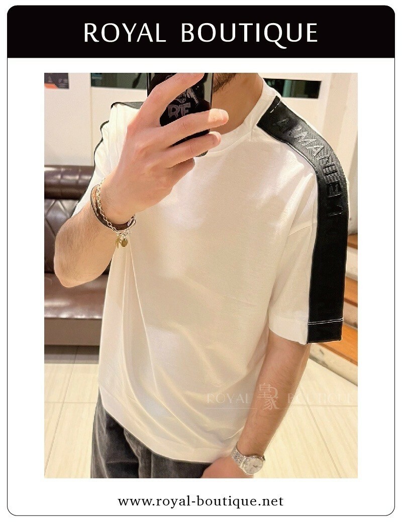 Emporio Armani 寬版肩袖刺繡織帶串標短T