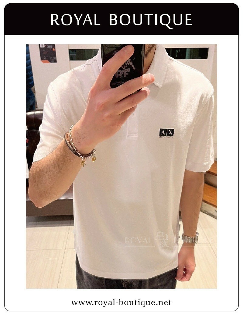 Armani Exchange 左胸英字方塊小LOGO素面短POLO衫