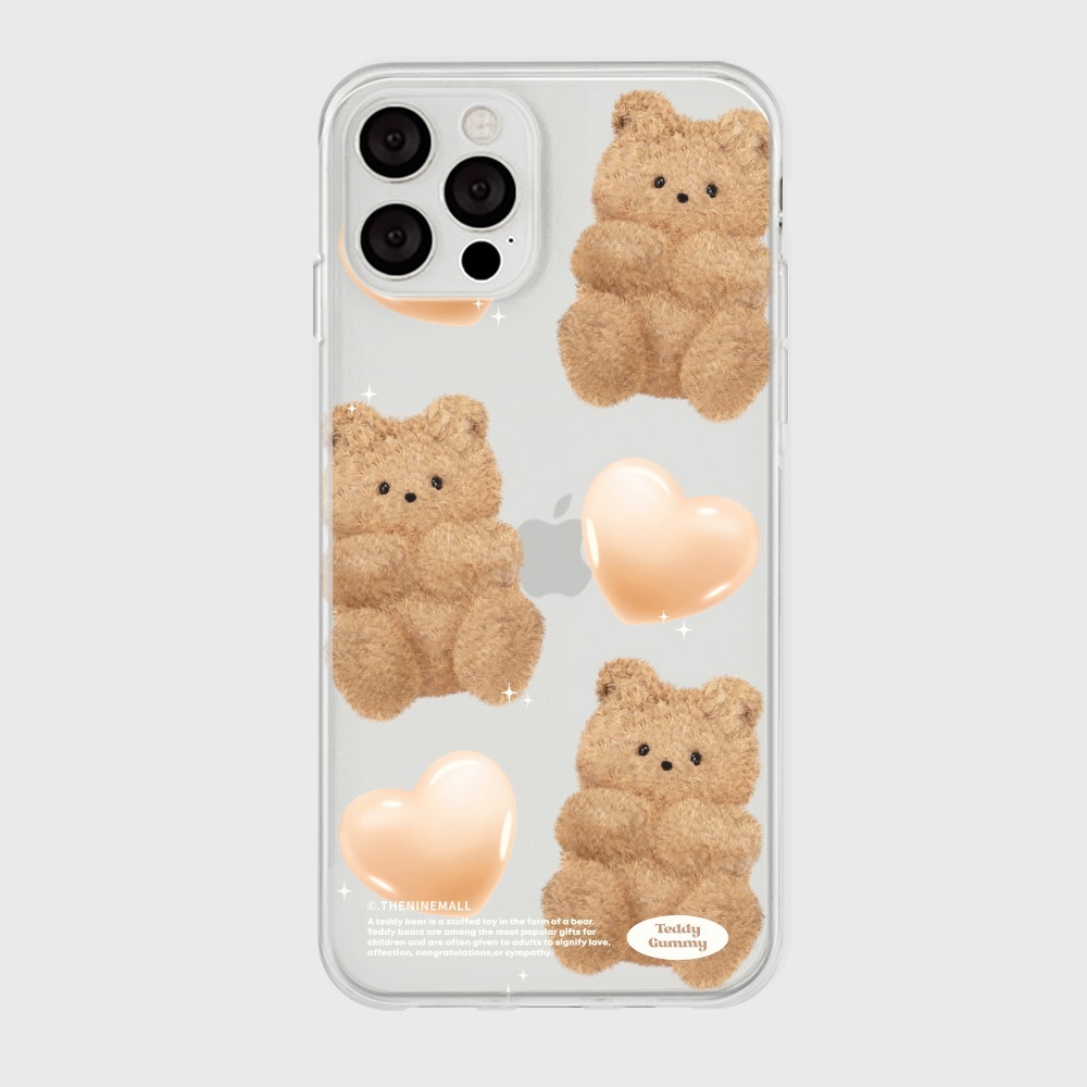 THE NINE MALL -beige heart teddy gummy 透明軟殼