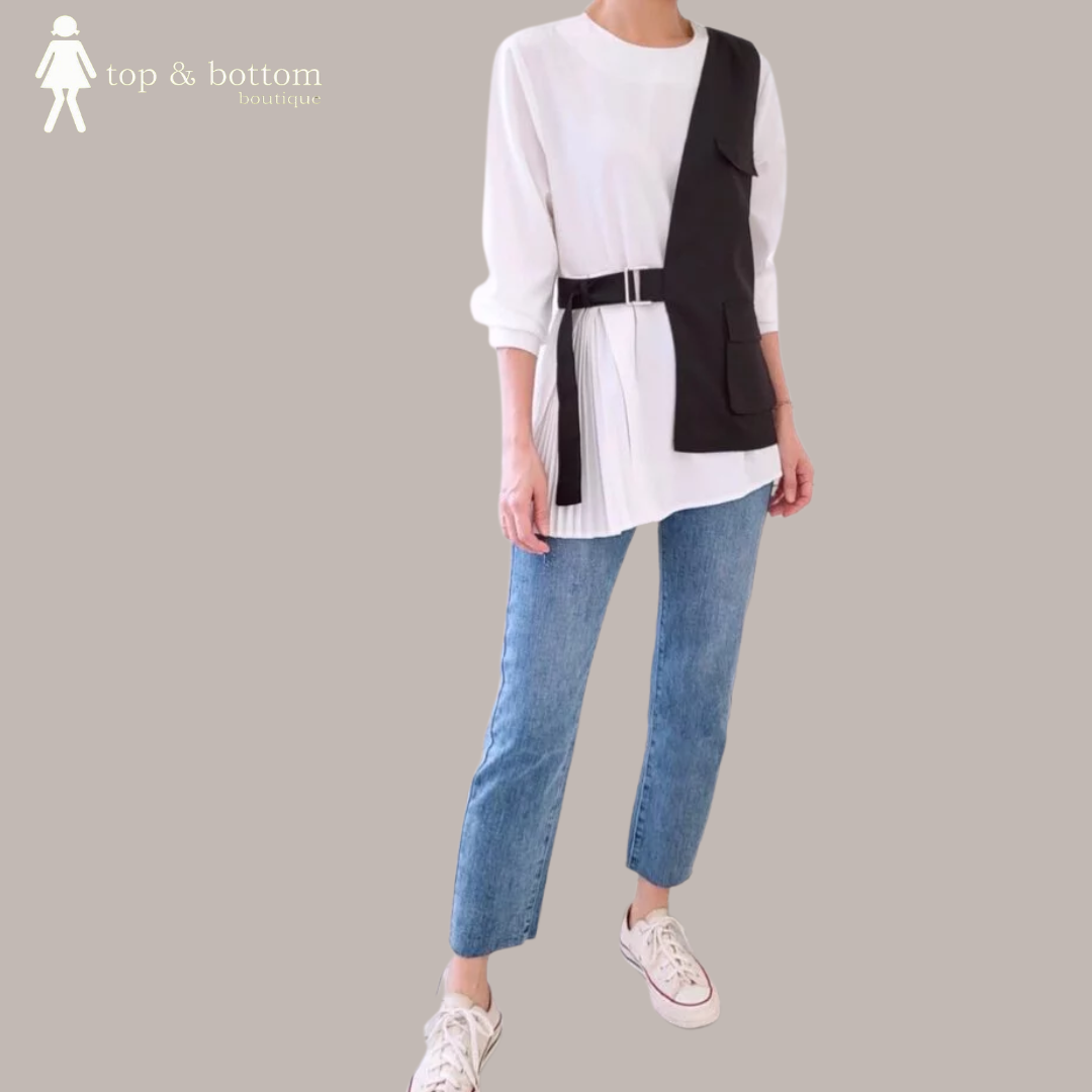 L/SLEEVE PLEATS SET BLOUSE