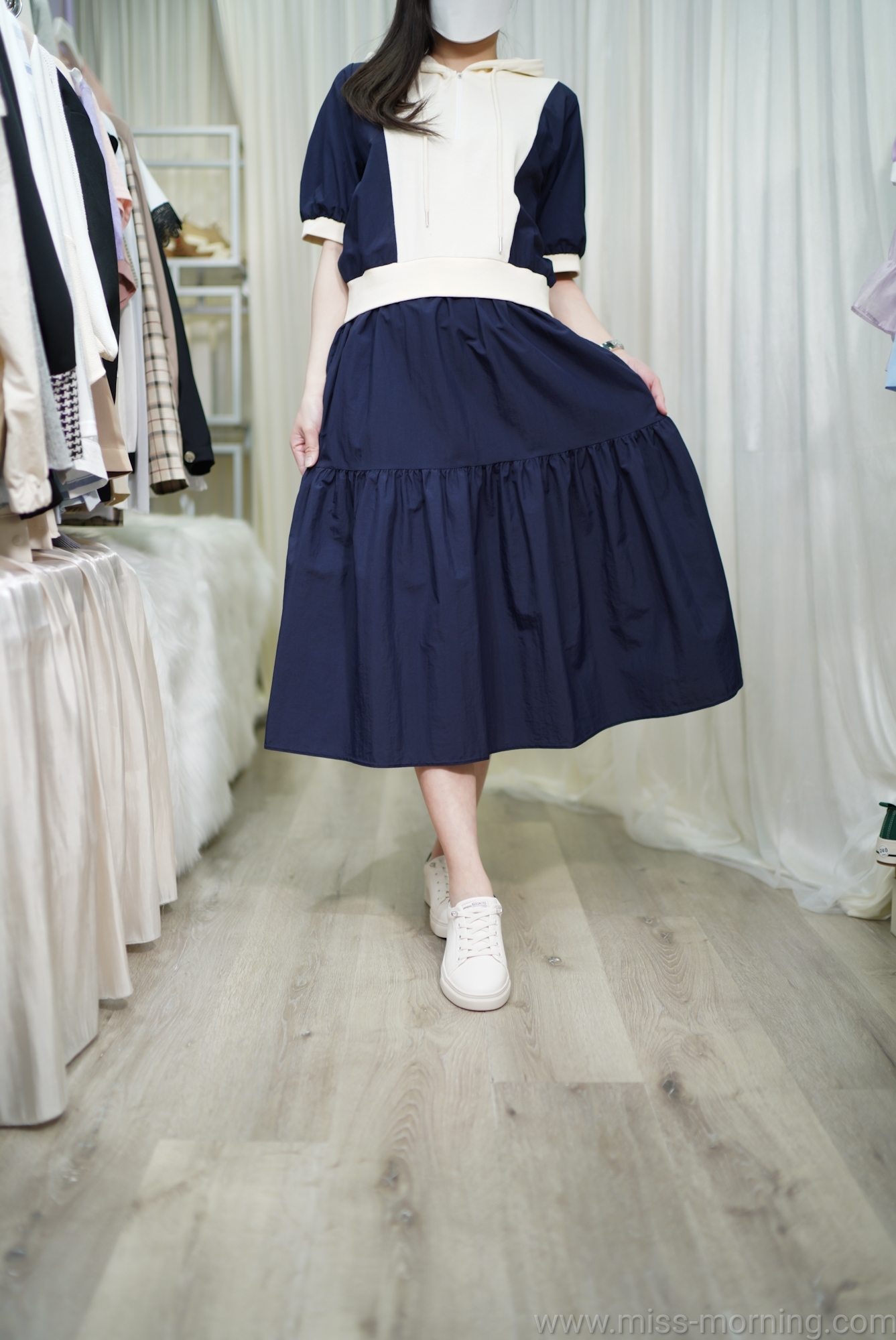 假兩件風衣料連身裙(66438)