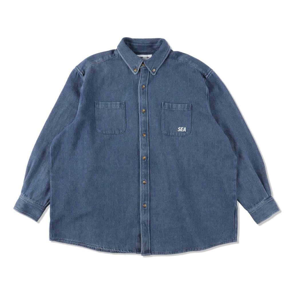 wind and sea (indigo-sashiko) square bd shirt / indigo wash